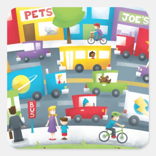 City Street Quadratischer Aufkleber (Vorderseite)