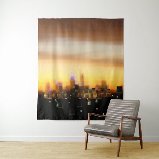 City Sunset Digital Art Pixelblöcke Wandteppich (Beispiel)