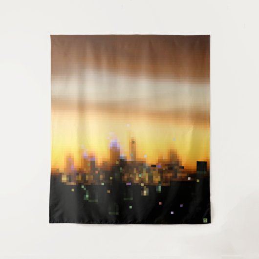 City Sunset Digital Art Pixelblöcke Wandteppich (Vorderseite)