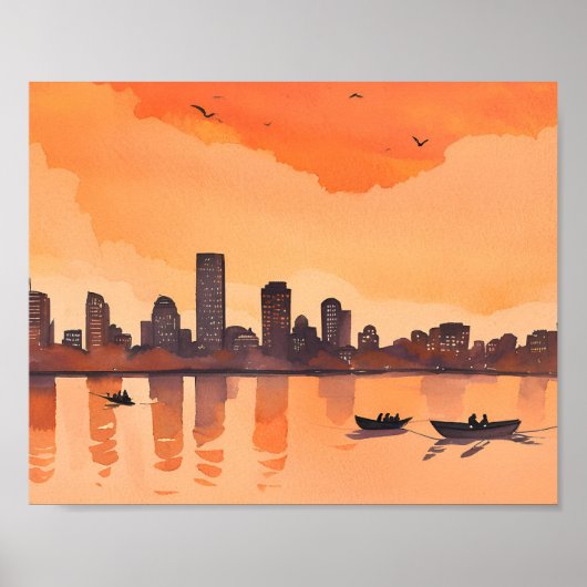 City Sunset | Orange City Skyline Watercolor Poster (Vorne)