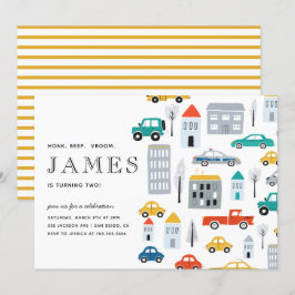 City Transportboy Cars Zweite Geburtstagspartei Einladung