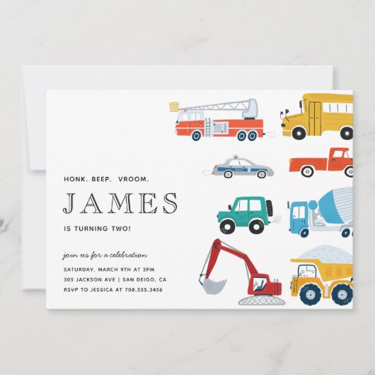 City Transportwagen Zweite Geburtstagspartei Einladung (Vorderseite)