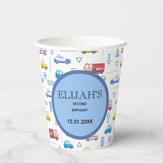 City Transportwagen Zweite Geburtstagspartei Pappbecher (Vorderseite)