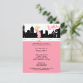 Cityscape Baby Girl Dusche Einladung (Stehend Vorderseite)