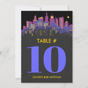 CITYSCAPE Bar Bat Mitzvah Tischnummer Card