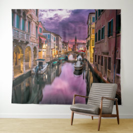 Cityscape Canal at Dusk Tapestry Wandteppich