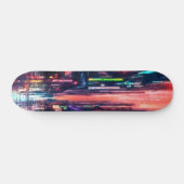 CityScape Neon Lights in Rain Design Skateboard (Horizontal)