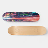 CityScape Neon Lights in Rain Design Skateboard (Horizontal)