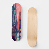 CityScape Neon Lights in Rain Design Skateboard (Vorderseite)