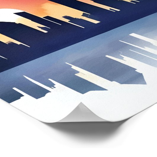 Cityscape Silhouette at Sunset Reflection Poster (Ecke)