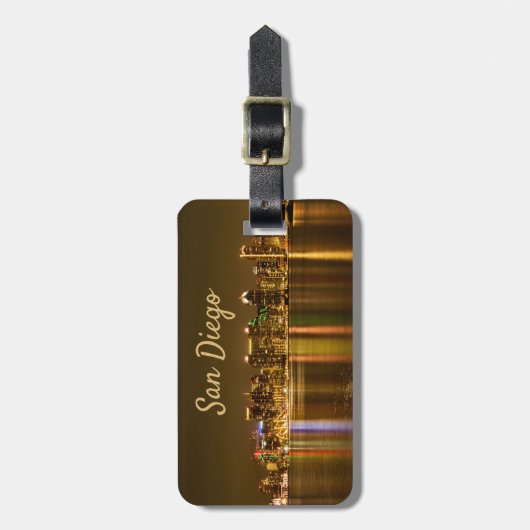Cityscape Skyline Night California San Diego Gepäckanhänger (Vorderseite vertikal)
