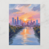 Cityscape Sunset Watercolor Painting Postkarte (Vorderseite)