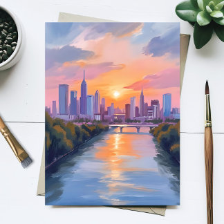 Cityscape Sunset Watercolor Painting Postkarte