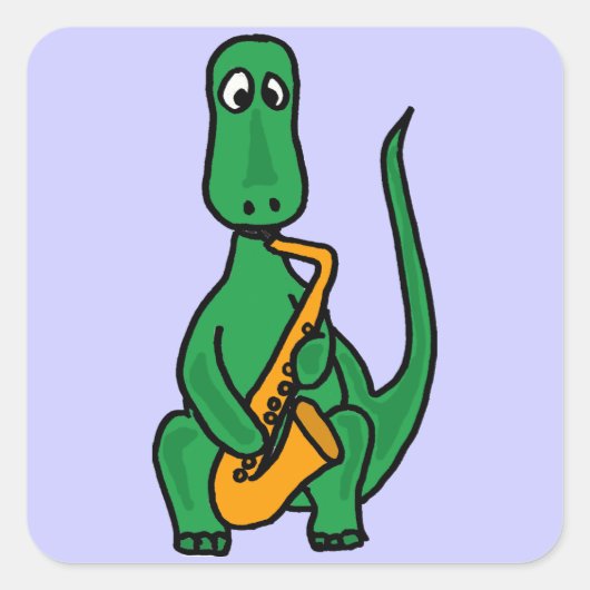 CK-Funny Dinosaur Saxophon-Aufkleber spielen Quadratischer Aufkleber (Vorderseite)