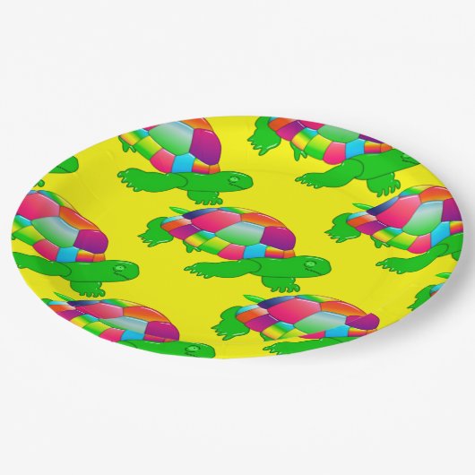 CKC Litze Glasschildkröte, Gelb-Papier-Party-Telle Pappteller (Schrägansicht)