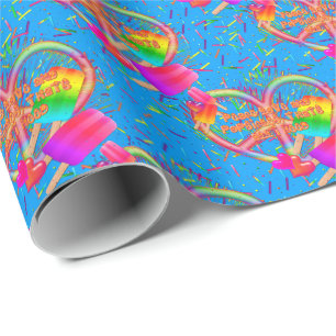 CKC-Peace, Liebe und Popsicle, Blue-Gift Wrapping Geschenkpapier