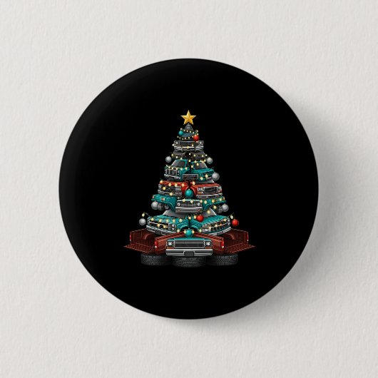 Ckup Truck Christmas Tree Funny Clic Car Graphic M Button (Vorderseite)