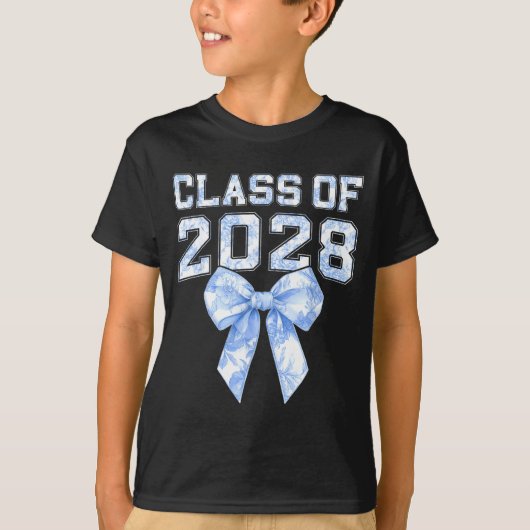Cl Of 2028 Blue Toile Floral Coquette Bow Girl Kid T-Shirt (Vorderseite)