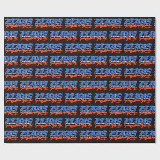 Claas Vorname Name Graffiti blue orange Geschenkpapier (Flach)