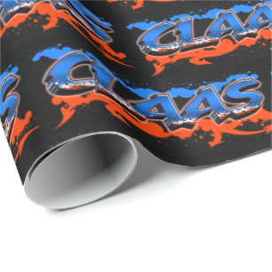 Claas Vorname Name Graffiti blue orange Geschenkpapier