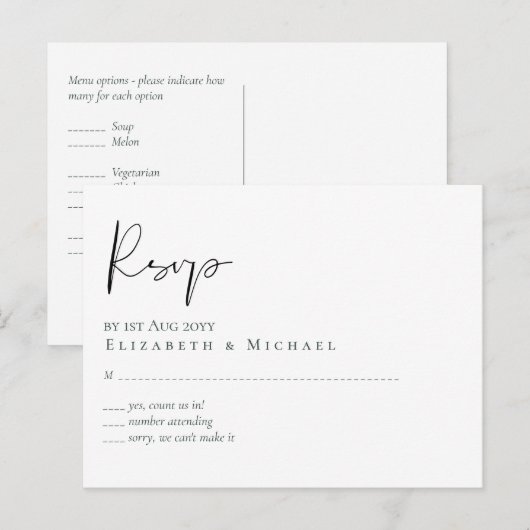 Claassic White Script UAWG MENU Budget Postkarte (Vorne/Hinten)