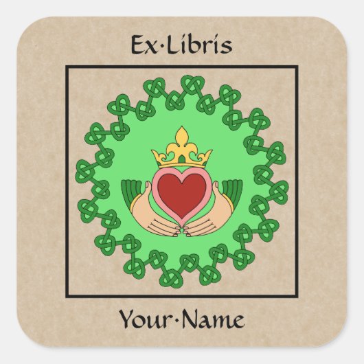 Claddagh und Green Knüpfarbeit Buchzeichen Quadratischer Aufkleber (Vorderseite)