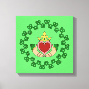 Claddagh und grüne Knotenmuster Leinwanddruck