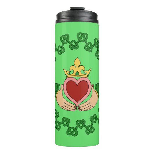 Claddagh und grüne Knüpfarbeit Thermosbecher (Vorderseite)