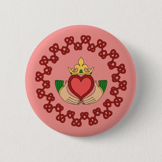 Claddagh und Rote Knüpfarbeit auf Rosa Button (Vorderseite)