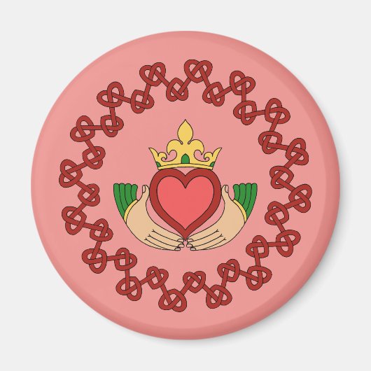 Claddagh und Rote Knüpfarbeit auf Rosa Magnet (Vorne)