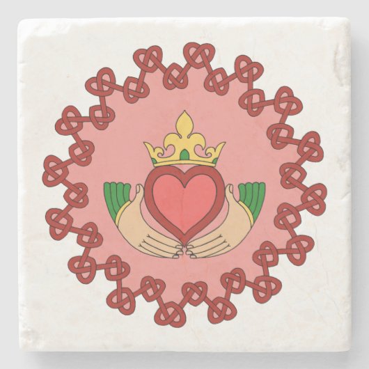 Claddagh und Rote Knüpfarbeit auf Rosa Steinuntersetzer (Vorderseite)