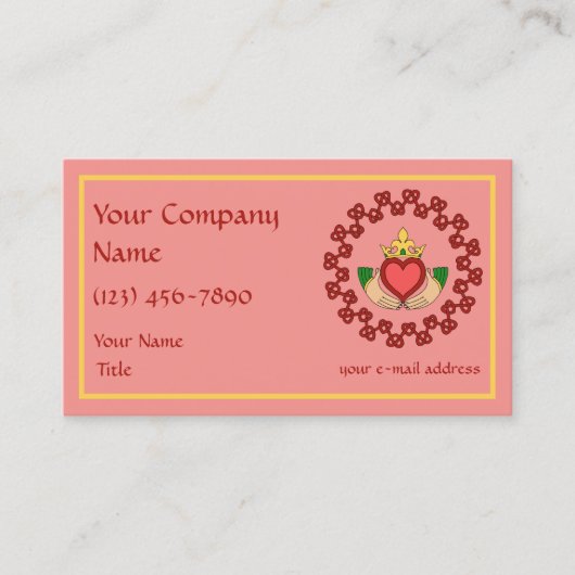 Claddagh und Rote Knüpfarbeit auf Rosa Visitenkarte (Vorderseite)