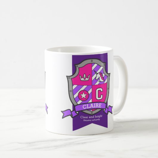 Claire Letter C Wappen pink unicorn Name bedeutet Kaffeetasse (VorderseiteRechts)