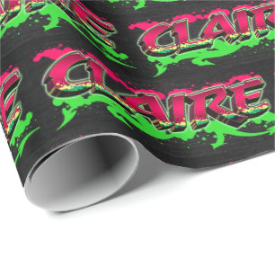 Claire Vorname Name Graffiti red green Geschenkpapier