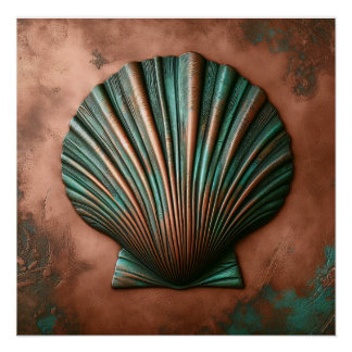 Clam Muschel Copper und Patina Beach House Poster