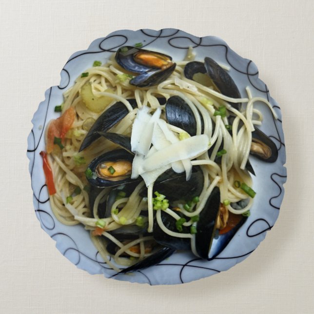 Clam Pasta-Wurfkissen Rundes Kissen (Vorderseite)