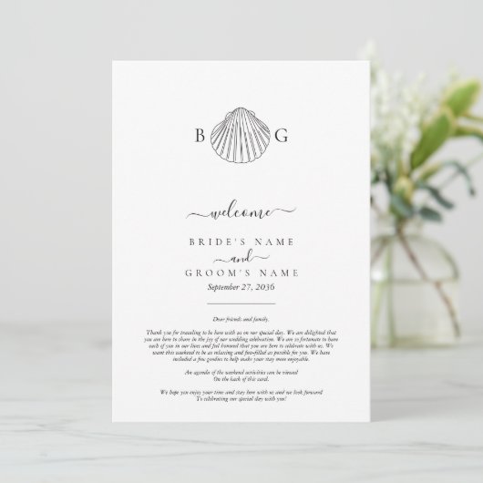 Clam Seashell Monogram Wedding Tour Programm (Stehend Vorderseite)