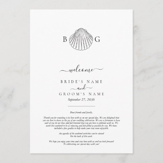 Clam Seashell Monogram Wedding Tour Programm (Vorderseite)