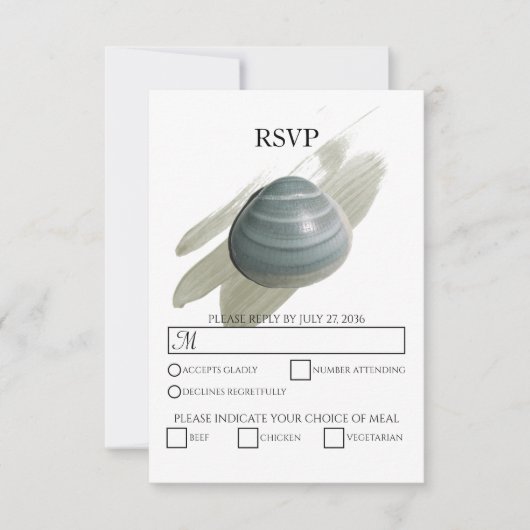Clam Watercolor Stroke Wedding RSVP Cards Karte (Vorderseite)
