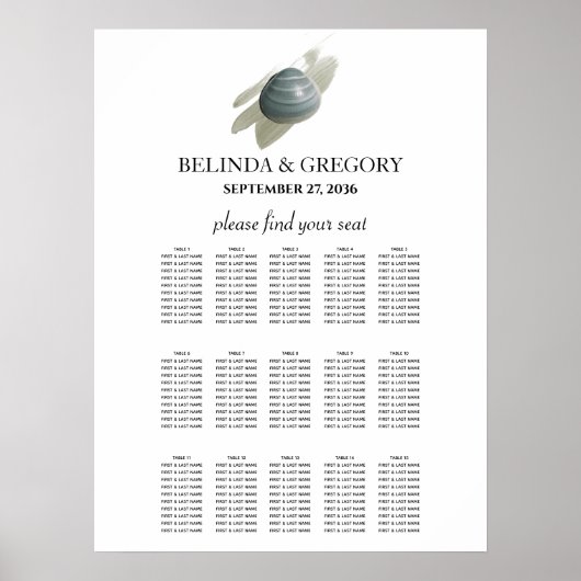 Clam Watercolor Stroke Wedding Seating Chart Poster (Vorne)