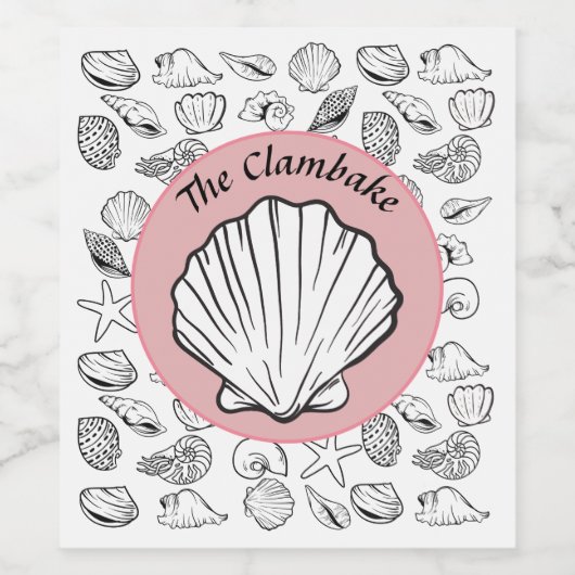 Clambake Pink Sparkling Wine Circle Muscheln Teil Weinetikett (Einzelnes Label)