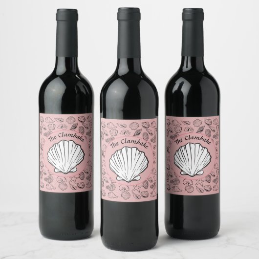 Clambake Pink Sparkling Wine Seashells Pattern Par Weinetikett (Flaschen)
