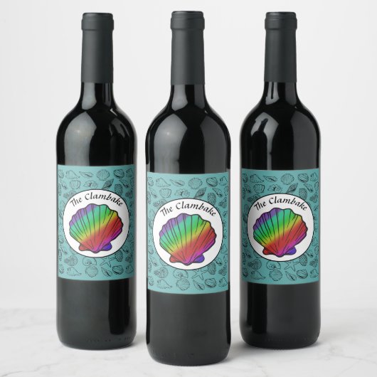 Clambake Rainbow Clam Shellfish Pattern Party Weinetikett (Flaschen)