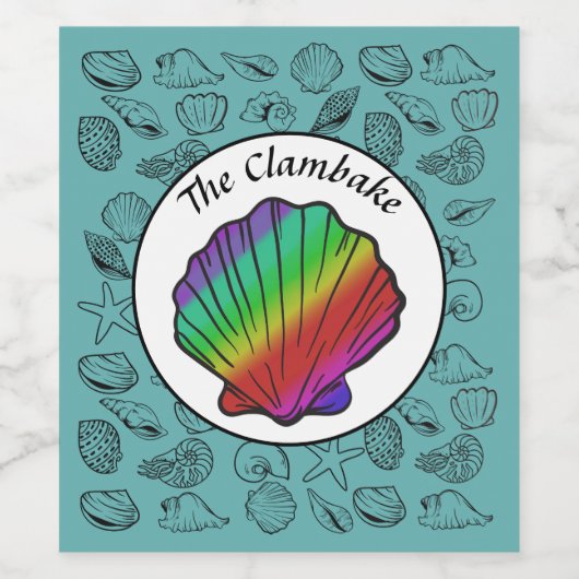 Clambake Rainbow Clam Shellfish Pattern Party Weinetikett (Einzelnes Label)