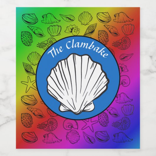 Clambake Seashells Rainbow Pattern Party Weinetikett (Einzelnes Label)