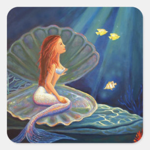 Clamshell Mermaid - Square Stickers