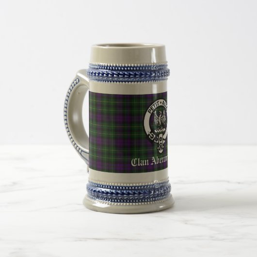 Clan Abercrombie Wappen Abzeichen & Tartan Custom Bierglas (Vorderseite Links)