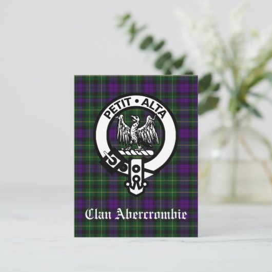 Clan Abercrombie Wappen Abzeichen & Tartan Postkarte (Stehend Vorderseite)