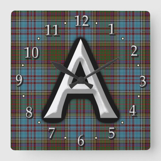 Clan Anderson Letter A Monogram Tartan Quadratische Wanduhr (Vorderseite)