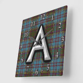 Clan Anderson Letter A Monogram Tartan Quadratische Wanduhr (Winkel)